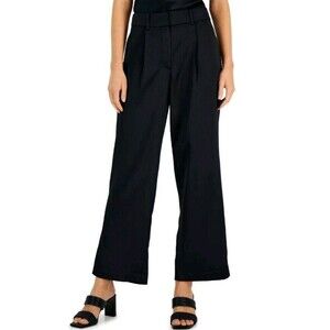 NWT Alfani Womens Black Stripe Satin Wide Leg Trousers Career Pants Plus Size 18